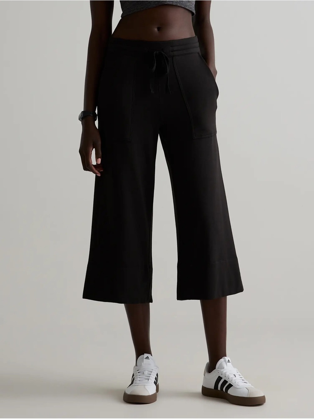 Quince SuperSoft Fleece Cropped Wide Leg Pants Black Large Modal Blend